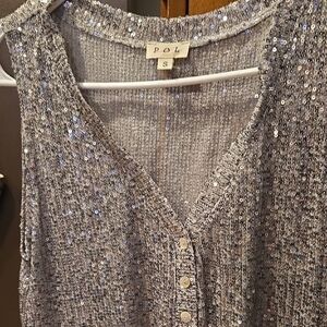 POL Silver Sequin Knit Top